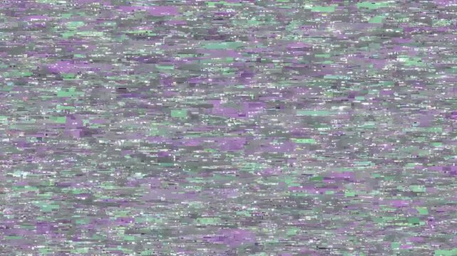 Digital glitch background animation with static noise and screen error artifacts. Unique design with pixelated distortion and color defects, ideal for modern technology and cyber concepts