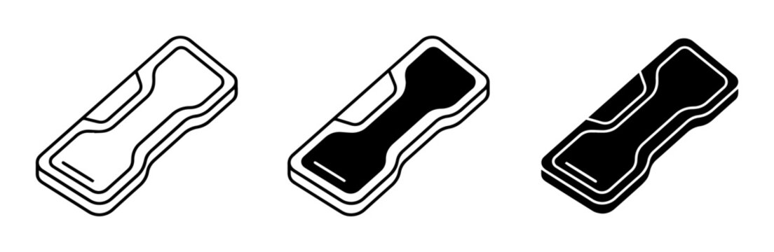 3D rendered dumbbell weight plate silhouette icons, solid black style, fitness equipment