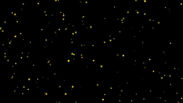 Golden star particle overlay effect on animation 4k black background, for motion and, celebration stars
