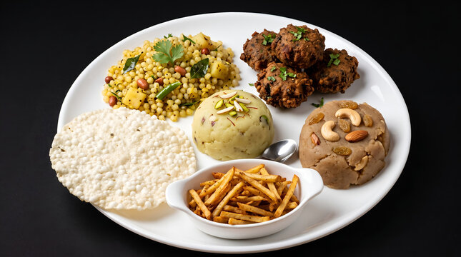 Upwas Thali Food Photography For Hindu Fasting for Navratri, Maha Shivratri, Ekadasi, Chaturthi or Gauri vrat.