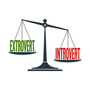 Extrovert and introvert personality comparison concept on balanced weighing scales