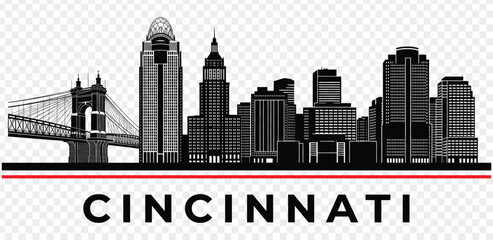 Fototapeta premium Cincinnati skyline silhouette with bridge and text
