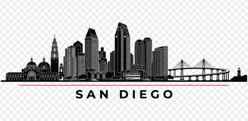 Obraz premium San diego city skyline silhouette, california, usa
