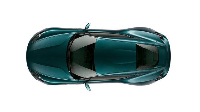 Sleek teal sports car with tinted windows, isolated on transparent background