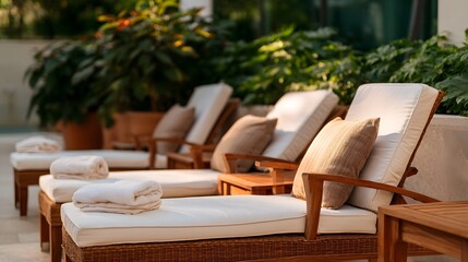 Obraz premium Luxurious outdoor spa terrace providing a tranquil environment for relaxation and natural rejuvenation