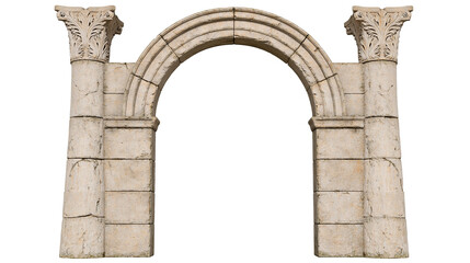 Obraz premium Ancient stone archway with carved Corinthian columns, isolated on transparent background