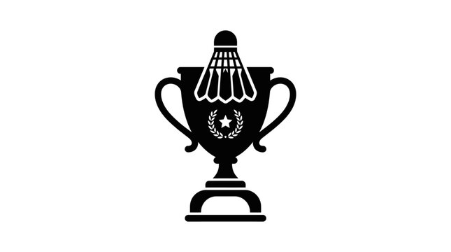 A trophy cup with a shuttlecock on top symbolizes victory in a sports competition.
