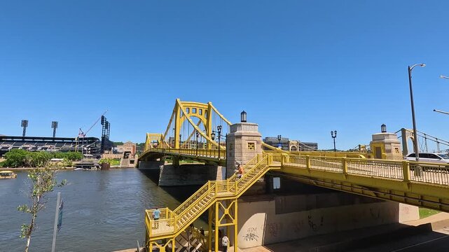 footage of PNC Park baseball stadium home of the Pirates in Pittsburgh Pennsylvania USA