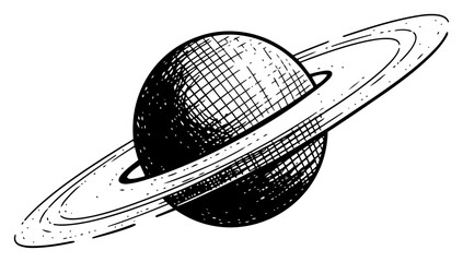Planet Saturn with rings in outer space vintage hand drawn engraving style illustration © JakubVectorSketch