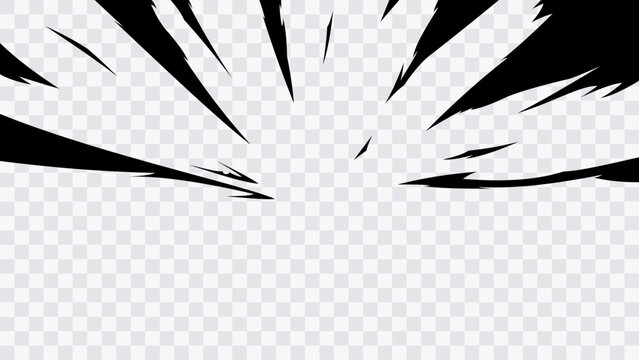 Abstract comic speed lines burst isolated on transparent background. Dynamic manga explosion effect with black radial streaks for action scenes and graphic design.
