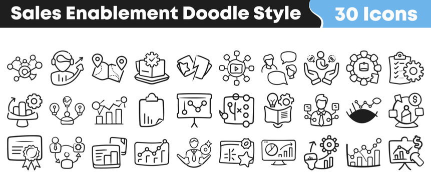 Hand drawn doodle style icons for sales enablement business strategy