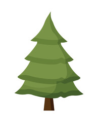Fototapeta premium Flat cartoon vector illustration of a green evergreen spruce or pine tree. Forest landscape element isolated on white background.