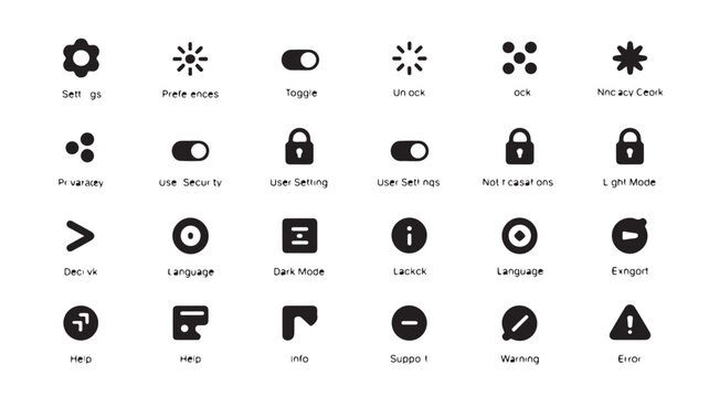 UI Icons Set for System Settings, Privacy Preferences, Notifications, and Website App Interface Design