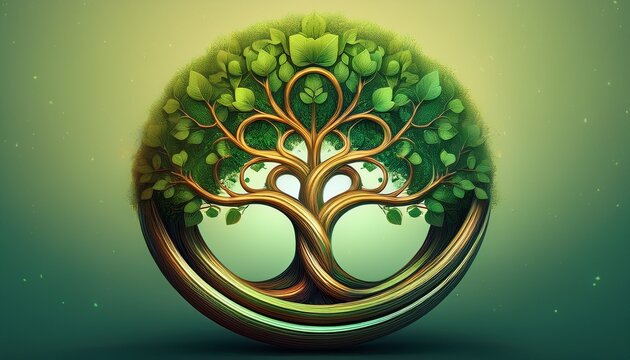 eternal green tree emblem a vibrant eco logo merging a flourishing plant with an endless loop conveying sustainable existence and the enduring power of nature