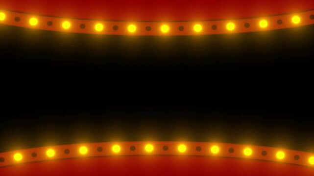 Luxury Curved Red Polygon Marquee Orange Light Frame Animation Theater Frame on Black Background
