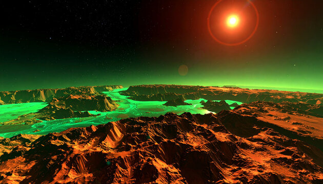 High angle close-up photograph of an alien exo planet surface