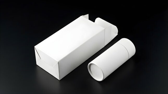 Blank white rectangular box and cylindrical tube mockup for product branding packaging design presentation isolated