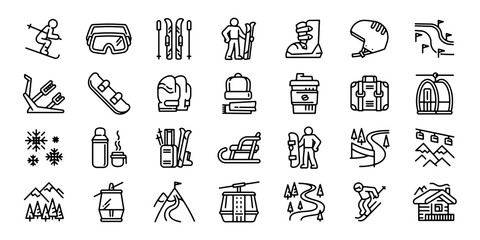 Ski Resort Icons Set Outline Winter Sports Vector Illustration on Transparent Background. © Steven