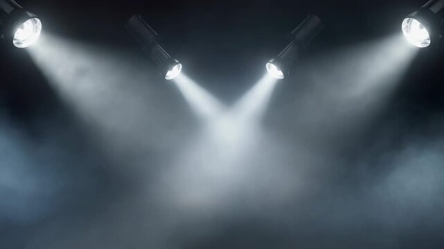 Dramatic Stage Spotlight Beams in Smoky Atmosphere 4K Generative AI