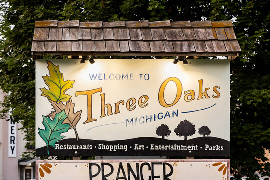 Three Oaks, MI, USA - June 6, 2026: Three Oaks is a small, historic village known for its art scene, shops, Journeyman Distillery, and entertainment venues. 