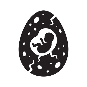 Cracked egg containing fetus silhouette graphic with hatching creature supernatural silhouette development