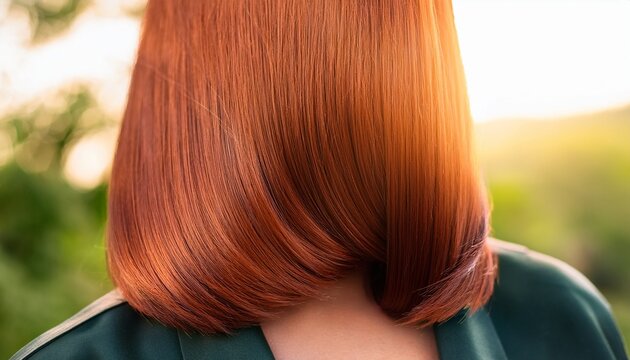 asymmetrical copper lob n outdoor hair detail