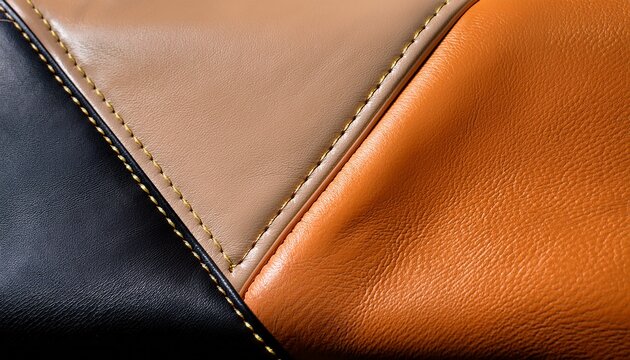 luxury leather texture background black orange and beige with stitching minimal fashion design