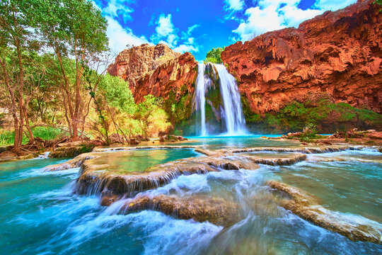 Havasu Falls Turquoise Waterfall Red Rock Cliffs and Lush Canyon Oasis Arizona