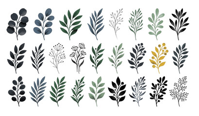 Fototapeta premium Abstract Halftone Leaf and Botanical Branch Vector Set with Modern Natural Design Elements