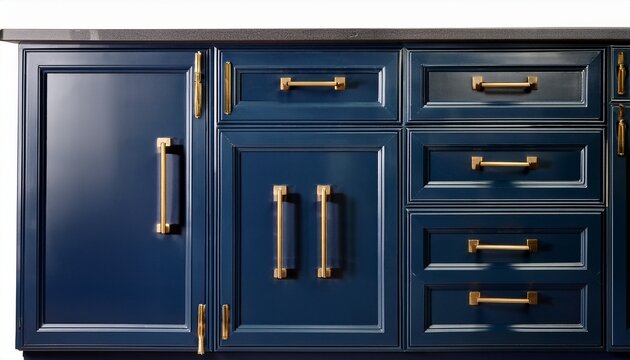 navy kitchen cabinets with brass pulls
