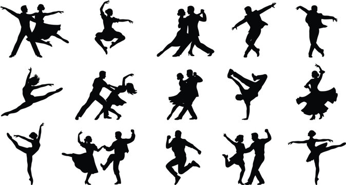 Dancing figures silhouette collection black vector illustration on white background