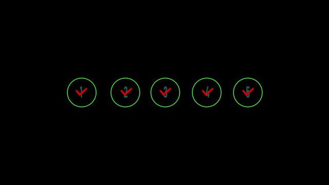 Step by step verification progress bar animation. five step verification bar with chick mark. verified concept animation.