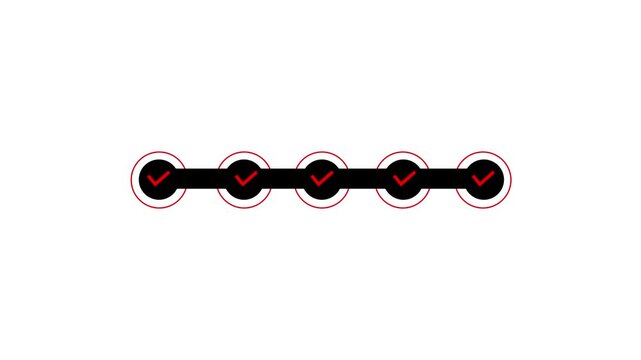 Step by step verification progress bar animation. five step verification bar with chick mark. verified concept animation.