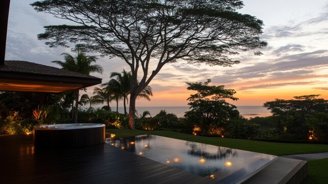 Luxury Outdoor Hot Tub on Sleek Dark Wood Deck
