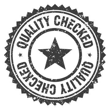 quality checked black grunge round stamp. quality checked stamp