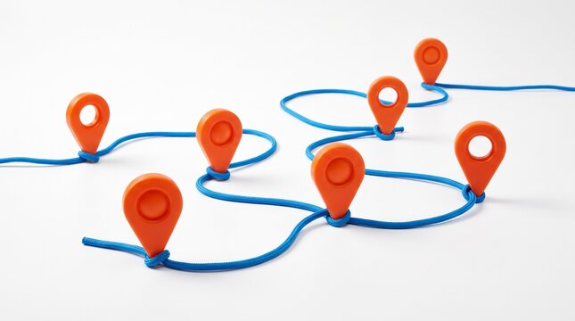 Creative route planning with orange markers and blue string