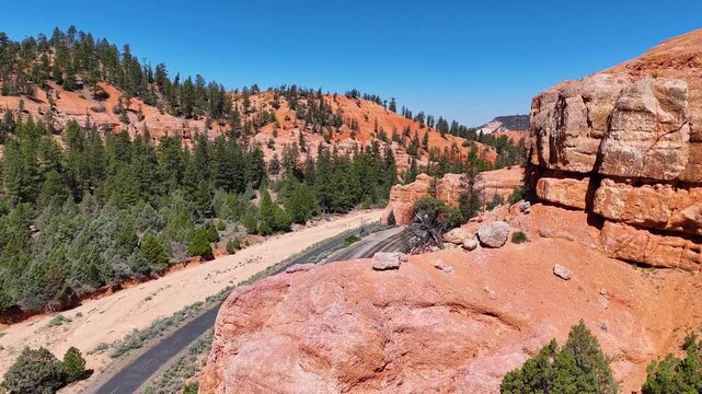 Scenic Road in Dixie National Forrest Near Bryce Canyon, Aerial Views or Red Rocks, Geological Formations and Hoodoos 
