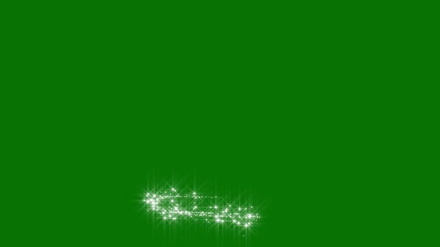 Magic fairy sparkle line with white glowing glitter dust, twinkling stars, curved shimmer trail, pixie dust motion, smooth sparkling bokeh transition overlay on green screen background in 4k video