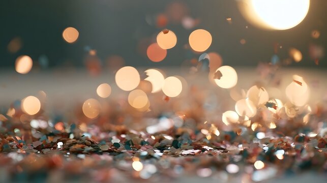 A shimmering festive background featuring abstract bokeh lights and glittering gold particles for celeb ns