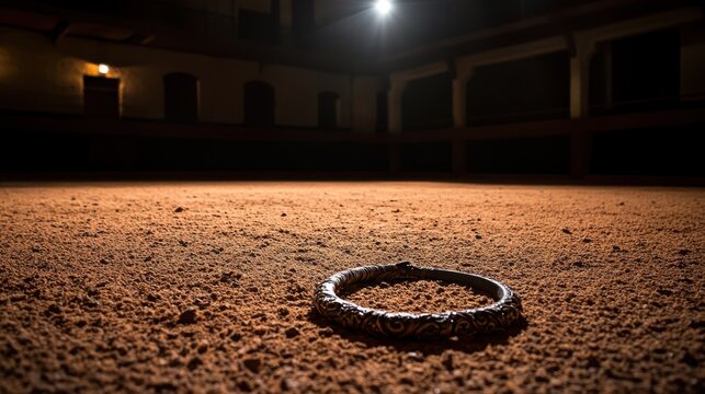 Magnificent Lion Tamer's Ornate Whip Resting on Sawdust Arena
