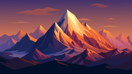 Colorful mountain range at sunset with glowing peaks for travel banners, outdoor themes and scenic nature artwork. © yossi