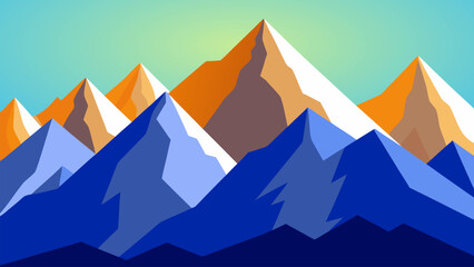 Wide mountain panorama with snowy peaks and blue tones ideal for tourism, wilderness themes and landscape projects. © yossi