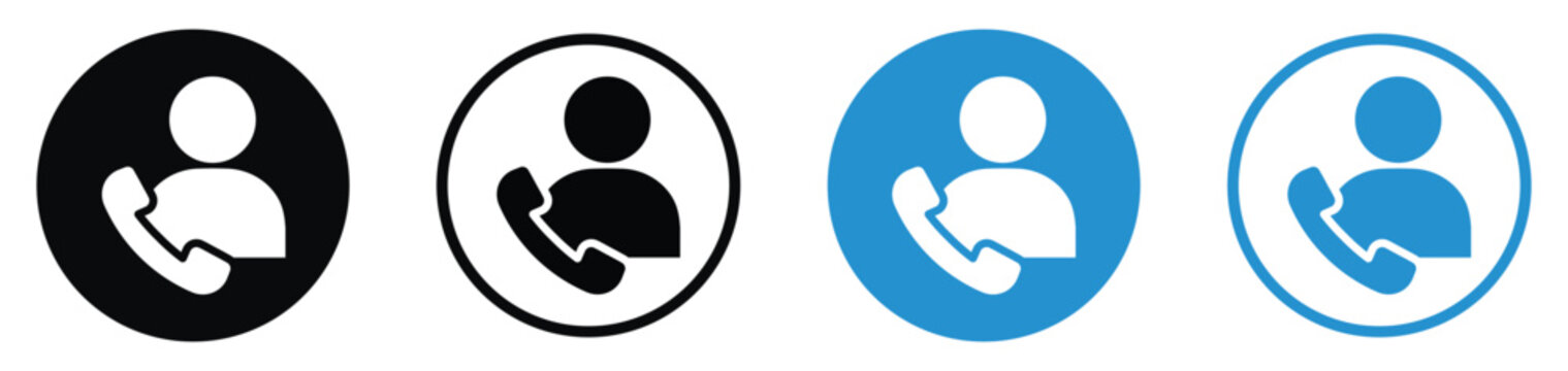 Customer service operator avatar icon set with telephone handset. Vector sign for client care, technical support agent, assistant, and hotline.