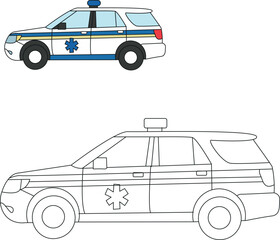  Police Car Outline Coloring Page for Kids Vector Illustration  © Srite