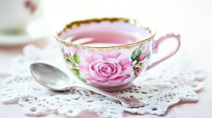 Fototapeta premium Delicate Porcelain Teacup with Hand-Painted Rose