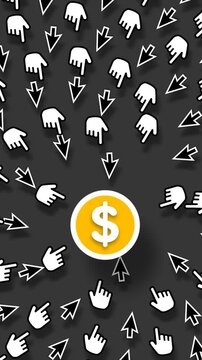 Vertical 2D Animation of Computer Cursors Following Dollar Sign Icon Loop Make Money Online and Digital Finance Concept