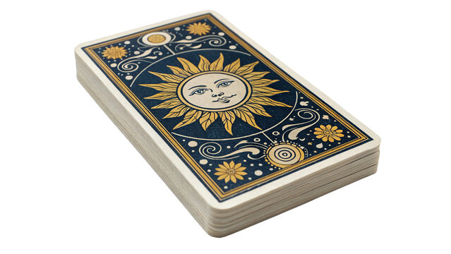 Mystic tarot card deck with sun pattern isolated on a transparent background