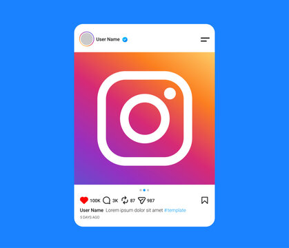 Instagram Post UI UX Template Mockup with Like, Comment, Share, Save and Profile for Social Media. App Interface Design Vector Illustration