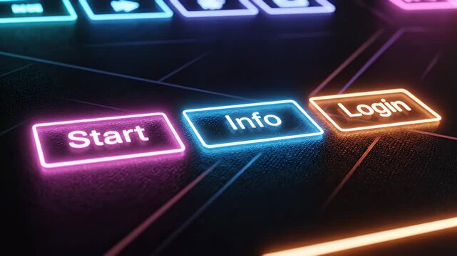 Vibrant Neon-Backlit Keyboard Keys Glowing in Purple Pink and Blue Cyberpunk Ambience