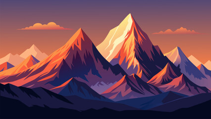 Vibrant mountain range with glowing sunset light and scenic peaks for nature backgrounds, hiking themes and travel promotions. © yossi